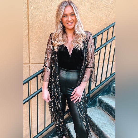 Sequin Open Front Sheer Cardigan - Picture 4 of 8